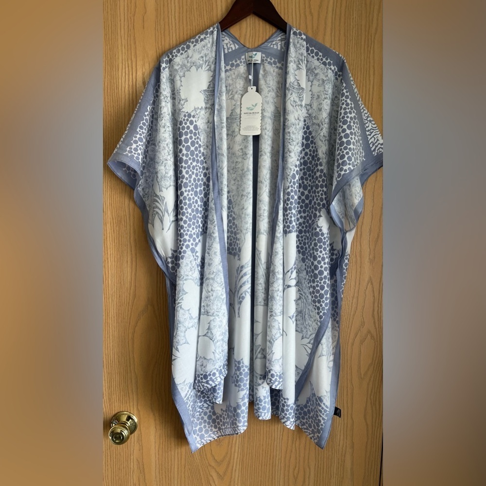 Save The Ocean | Blue &‎ White Kimono Cover Up | Flowy | One Size NWT